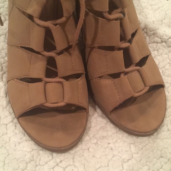 Soda Lace Up Cutout Bootie Peep Toe Heels - Picture 10 of 11